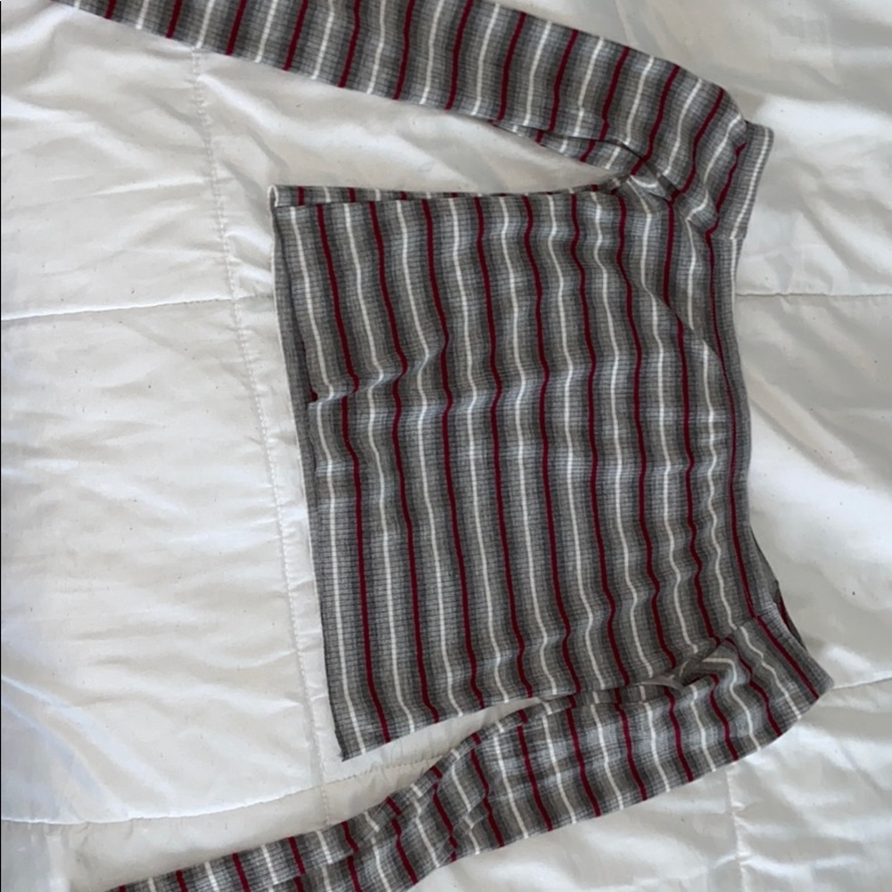red,white, greycropped long sleeve striped shirt